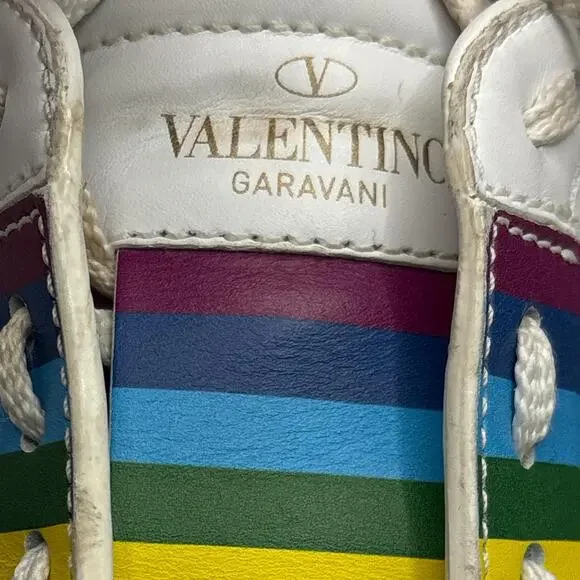 Valentino Garavani Rainbow Rockstud Sneakers Peace Love White - Picture 6 of 7